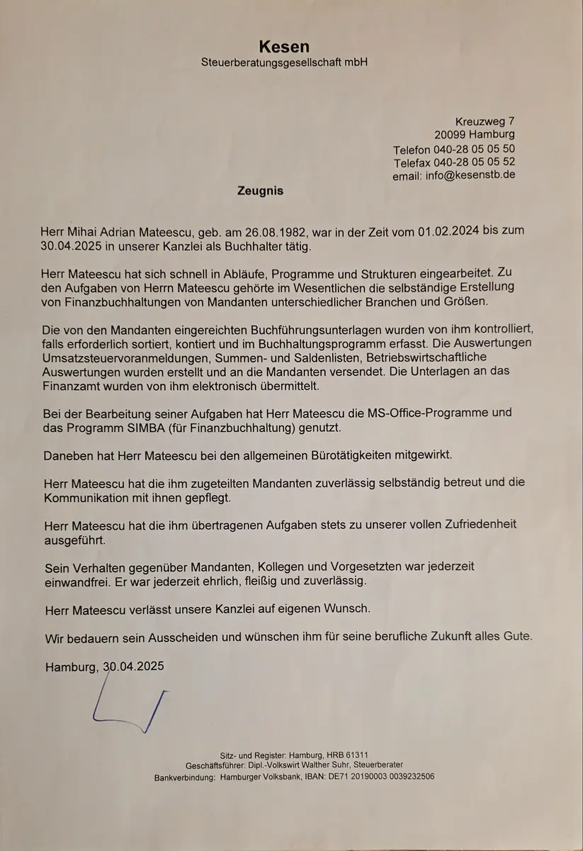 Arbeitszeugnis Kesen