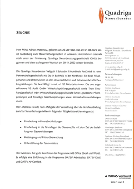 Arbeitszeugnis Quadriga