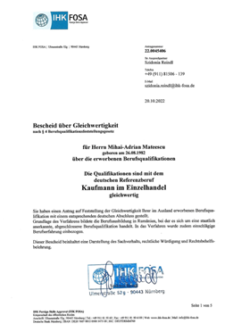 Bescheid über Gleichwertigkeit - IHK
