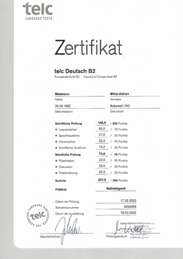 telc B2 Zertifikat